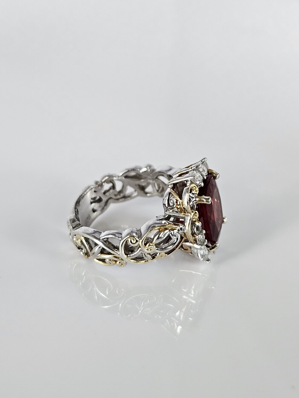 Gems En Vogue Andesine & White Zircon 24K Palladium Sterling Silver Ring Size 5! - Picture 5 of 8